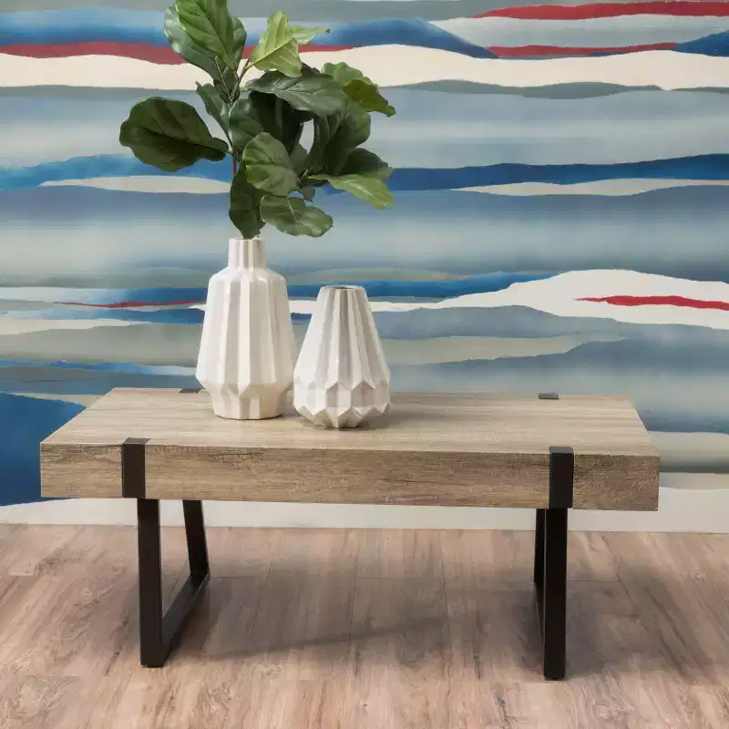 43W Industrial Coffee Table Cocktail Table Center Table with Thick Top, Canyon Grey