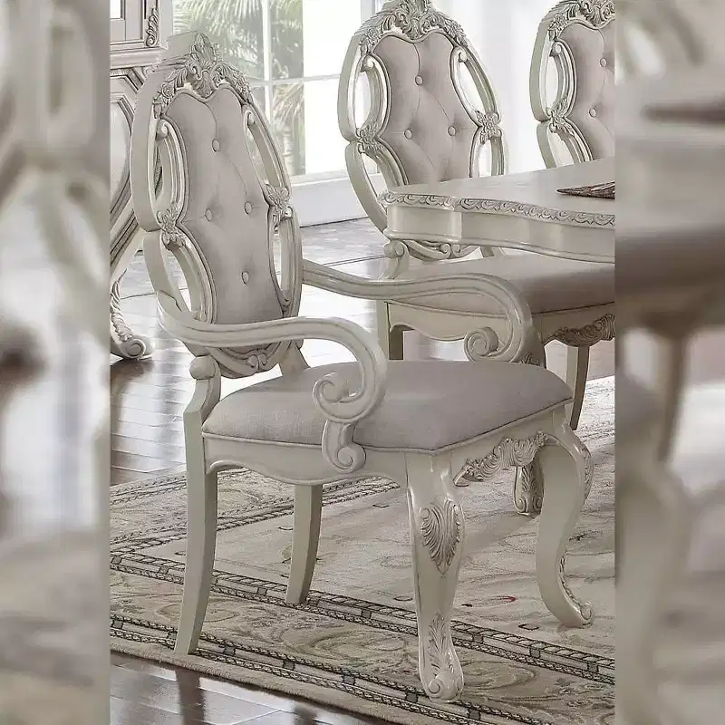 23" Ragenardus Dining Chair Fabric and Antique White Finish