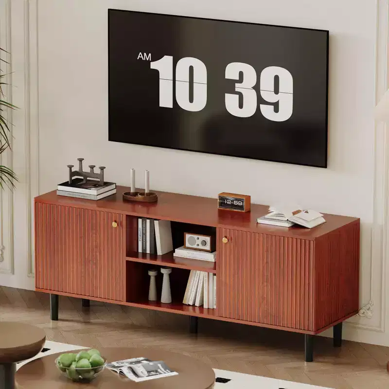 55in TV Stand for TVs Up to 65, Fluted Media TV Console Entertainment Center with 2 Doors and Adjustable Shelf Soft