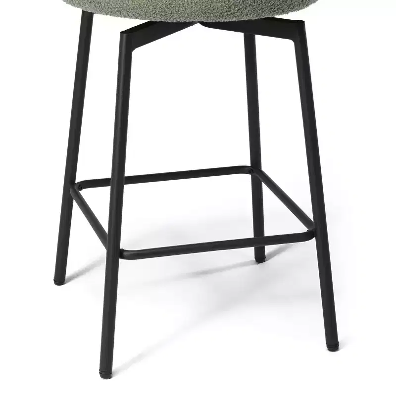 Modern Upholstered Faux Shearling Fabric Counter Height Bar Stools with Back (Set of 2