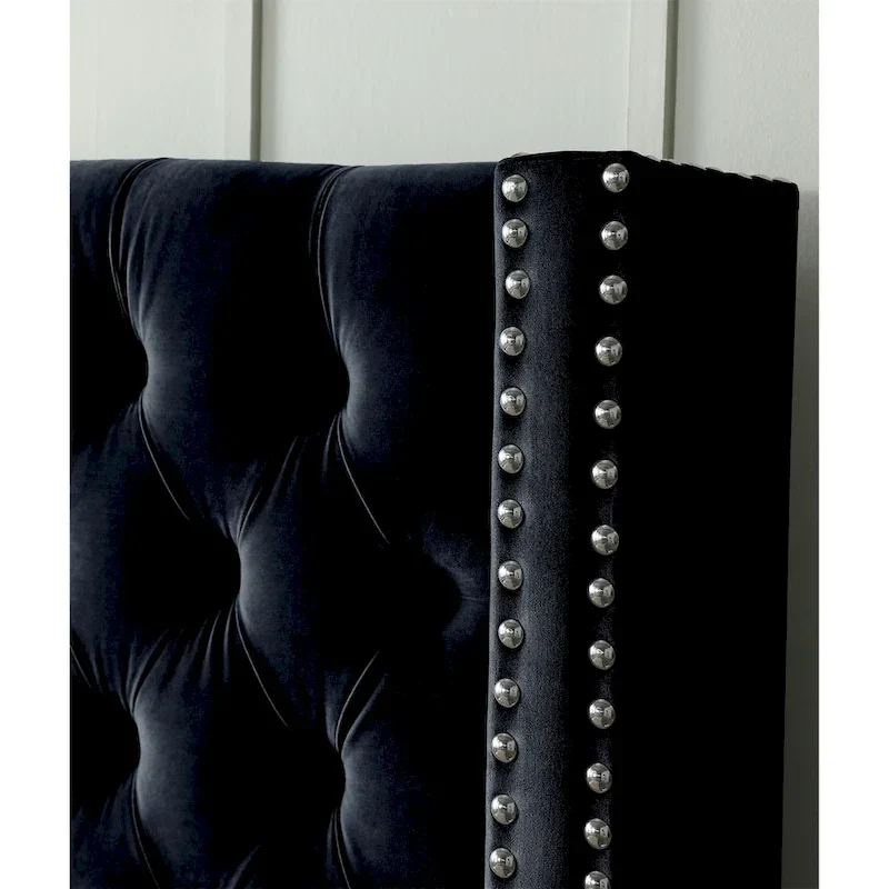 King Velvet Upholstered Bed with Deep Button Tufting