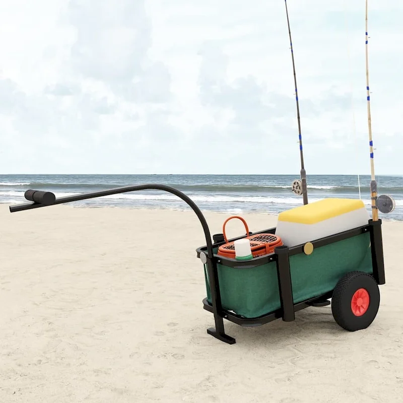 vidaXL Fishing Trolley Black Steel - 34.3 x 14.6 x 32.3