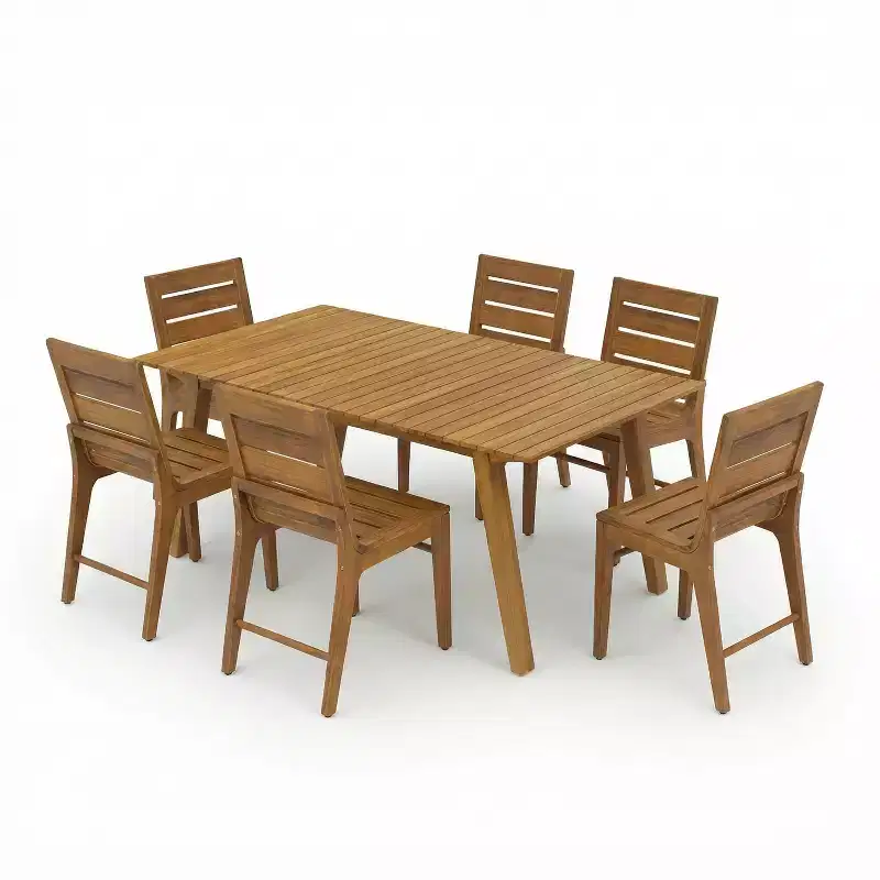 Christopher Knight Home Alessandro Modern 7 Piece Acacia Wood Dining Table Set with Slatted Design