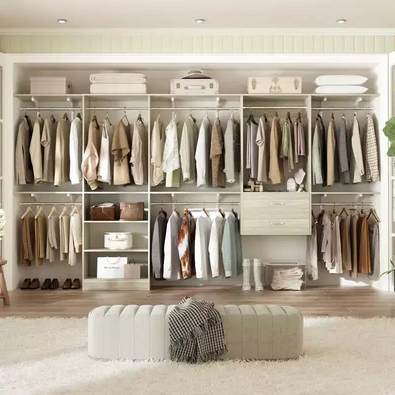 Freestanding Closet System – 8 Hanging Rods, 10 Shelves & Drawers