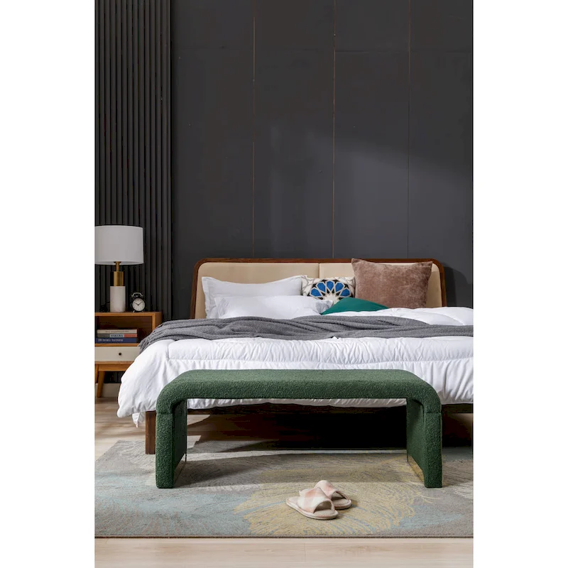 New Boucle Fabric Ottoman Footstool Bedroom Bench Shoe Bench With Gold Metal Legs
