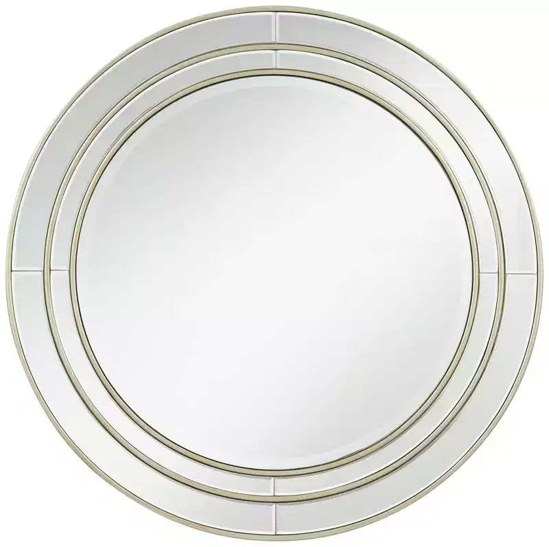 Round Beveled Wall Mirror with Matte Champagne Frame, 31.75 Inch
