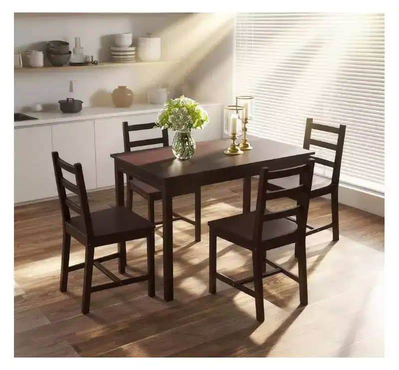 Okak 5-Piece Modern Style Dining Table Set & Flated Back Chairs for Kitchen,Dining Room,Vintage Dinette Set with Solid Wood Frame