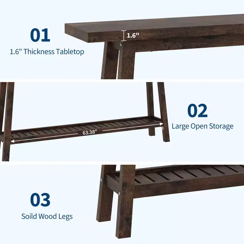 Console Table, 2-Tier Narrow Sofa Table Behind Couch, Extra Long Entryway Table for Hallway, Industrial Farmhouse Entry Table for Living Room, Foyer