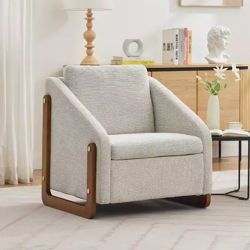 Chenille Upholstered Accent Chair with Wooden Frame & Nailhead Trim