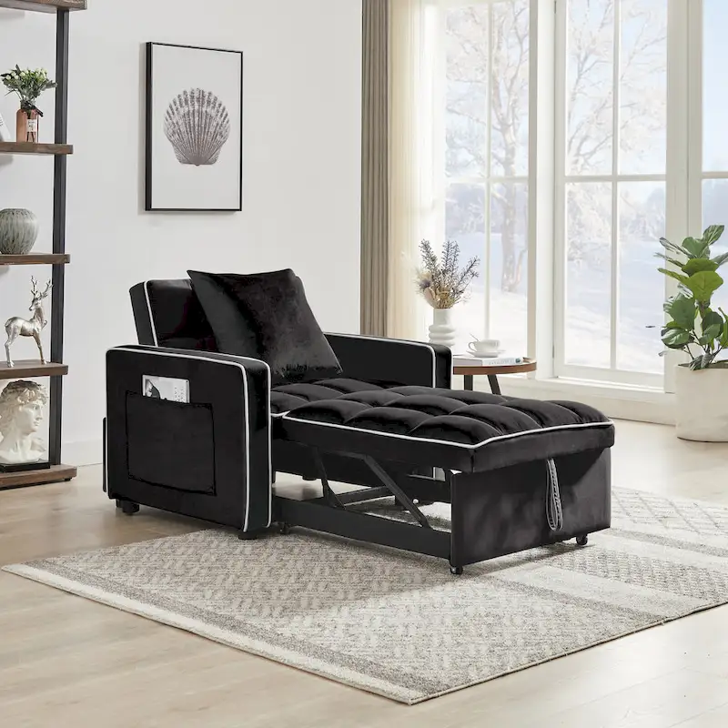 Folding Sofa Chair Bed with Adjustable Back - 33.85 x 35.43 x 31.10