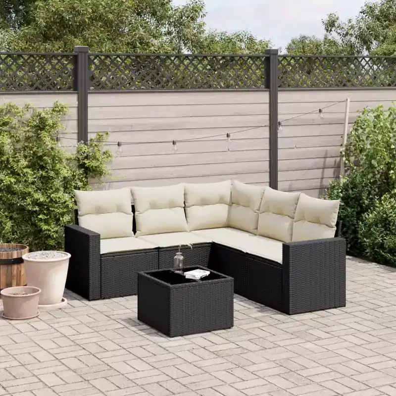 vidaXL Garden Sofa Set Black PE Rattan Large Removable Covers