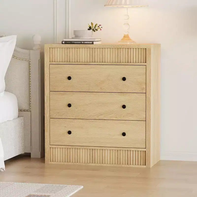 COZONY 3/5 Drawer Dresser, Wide Fluted Wooden Storage Cabinet with Smooth Glide Drawers, Modern Wooden Nightstand
