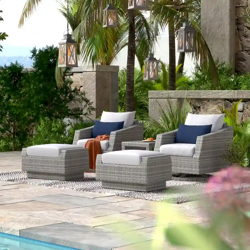 Cannes 5 Piece Aluminum Outdoor Motion Club & Ottoman Set