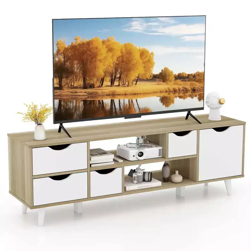 Costway TV Stand for TVs up to 55 with Storage 4 Drawers & 2 Open Shelves for Bedroom