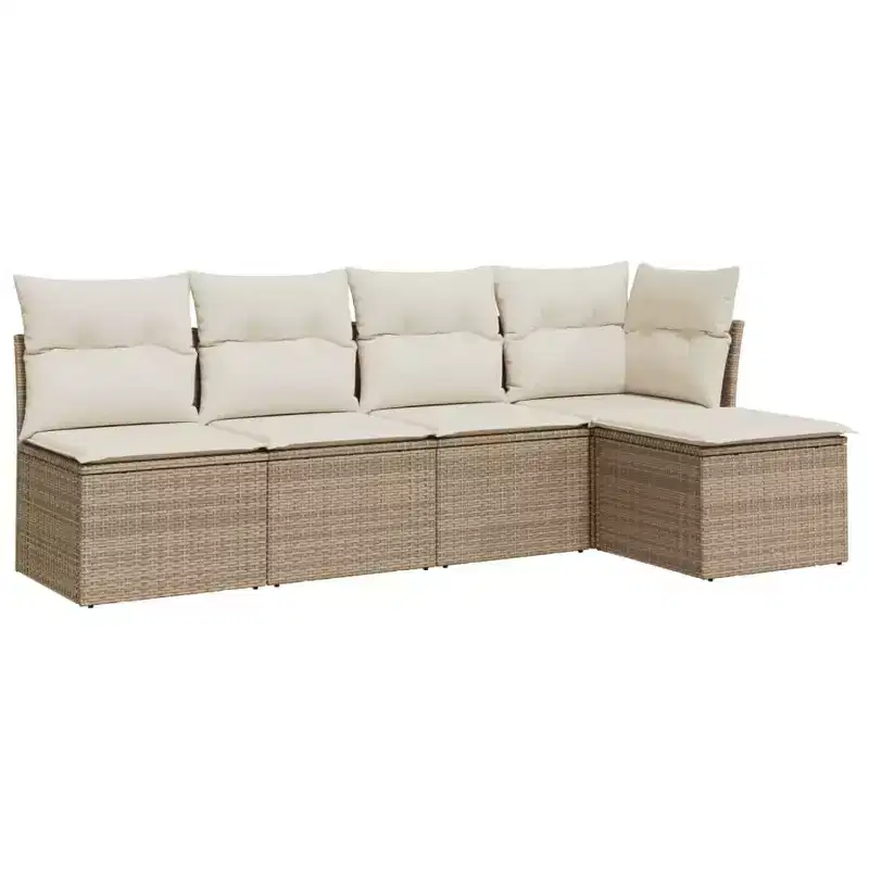 vidaXL 5-Modular Outdoor Sofa Set with Cushions - Poly Rattan, Various Colors