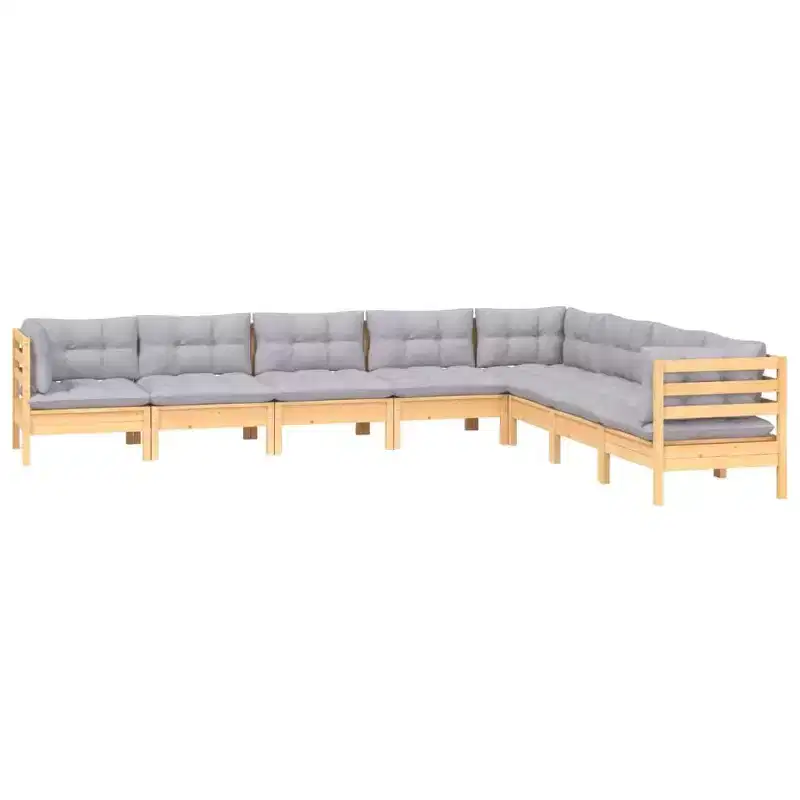 vidaXL 8 Piece Patio Lounge Set with Gray Cushions Solid Pinewood - Brown and Gray