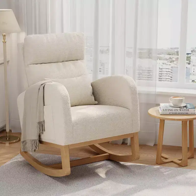 Modern Nursery Glider Rocking Chair with Side Pockets & Pillow – Ergonomic, 300 lb Capacity