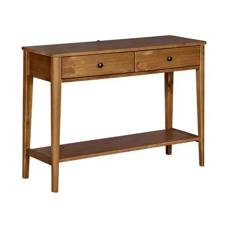 Mid Century Contemporary Classic Solid Wood 2-Tier Console Entryway Table with Storage Drawers, Honey Brown