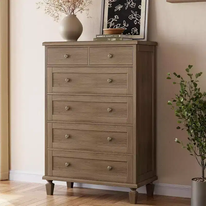 Wood 6-Drawer Dresser with Tapered Legs — Distressed Finish