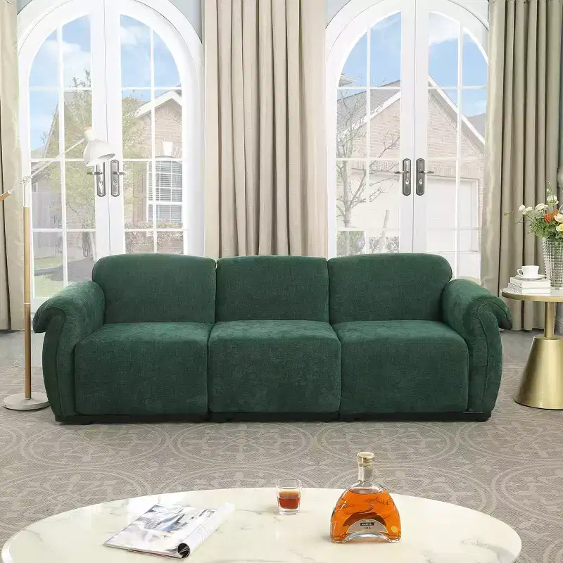 GDFStudio Khalid Modern 93 3-Seater Wood and Iron Chenille Upholstered Sectional Sofa with Split Backrest