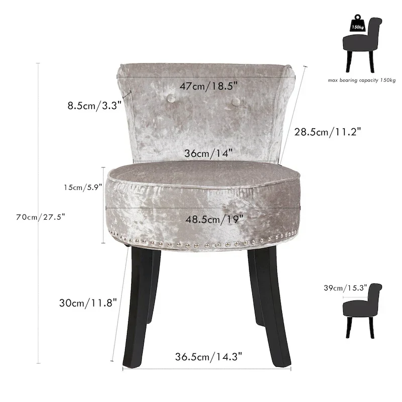 27.5 Tall Solid Wood Vanity Stool Chair - 27.5 H X 19 W X 11.8 D