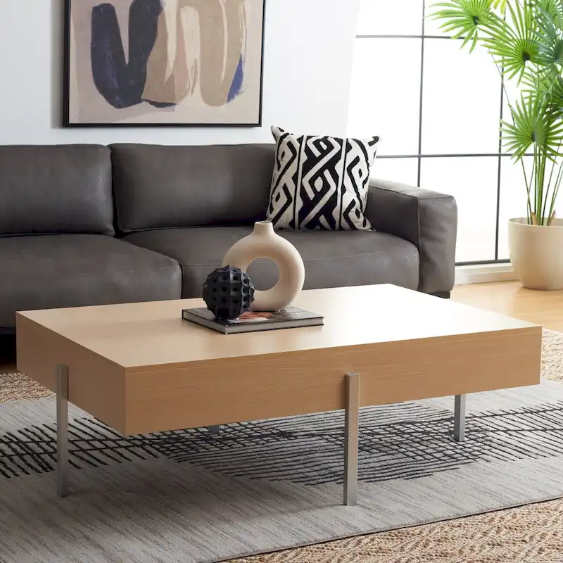Rectangular Wood Coffee Table with Metal Legs, 47W x 30D x 16H