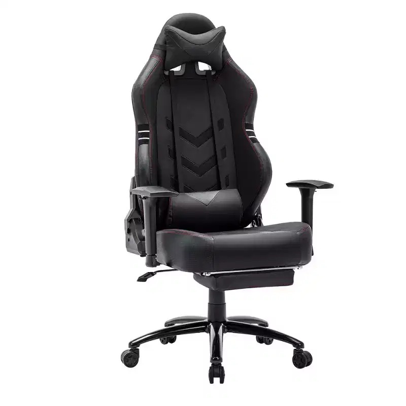 Sweat-proof PU Leather Gaming Chair Fixed up Armrest Lumbar Support Ergonomic Arm Chair With Double Arm & Footrest