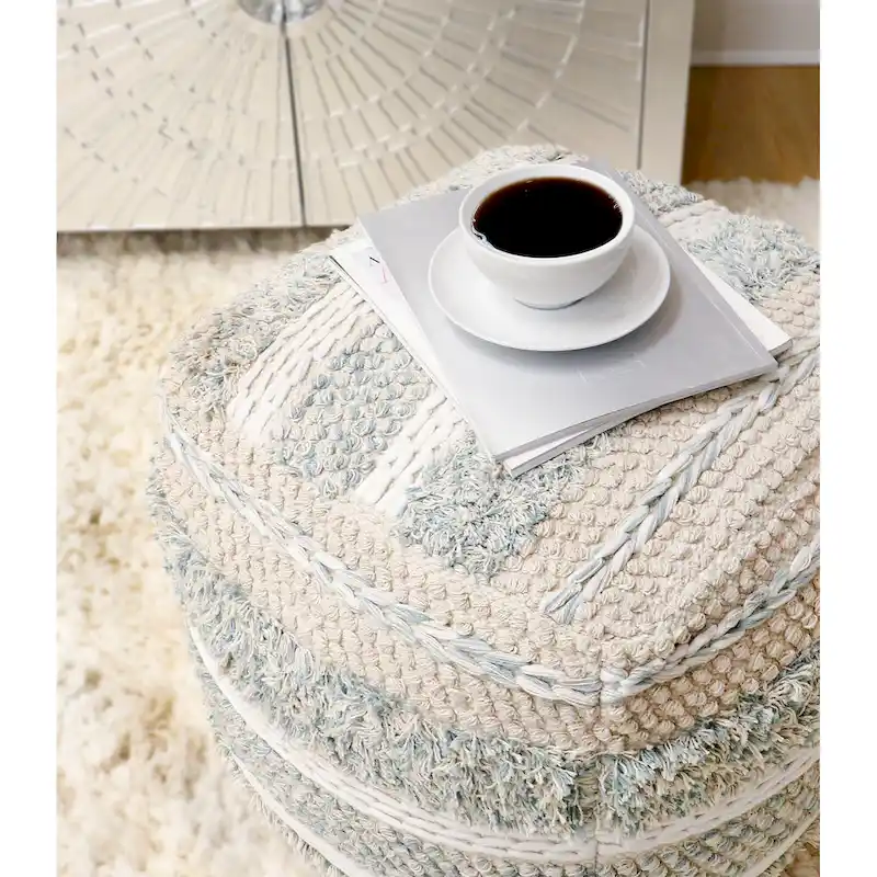 Pasargad Home Grandcanyon Braided Cotton Pouf, 20 Beige
