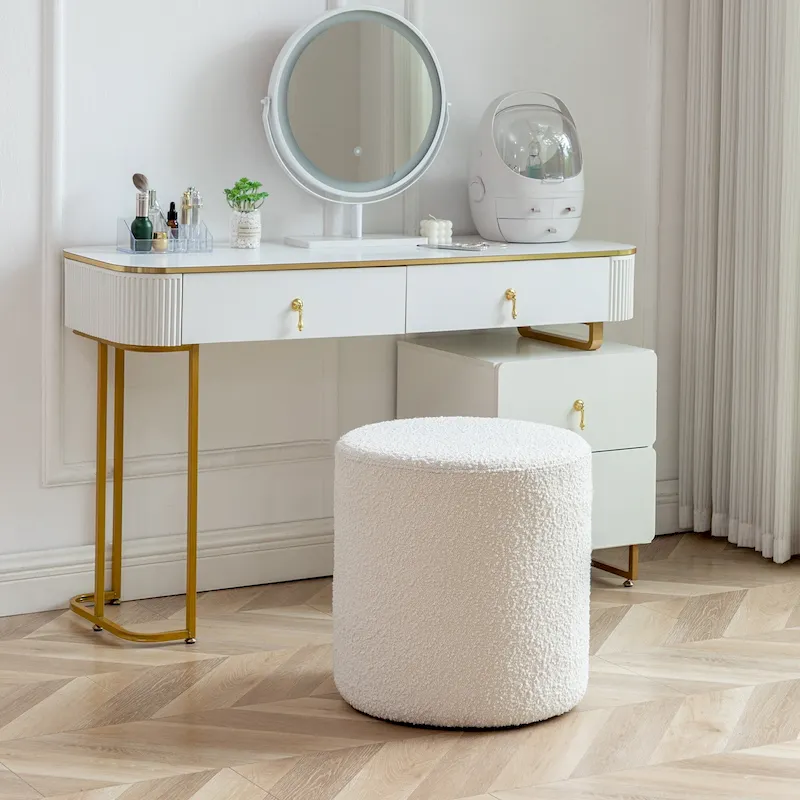 KINWELL Round Upholstered Pouf Ottoman Footrest