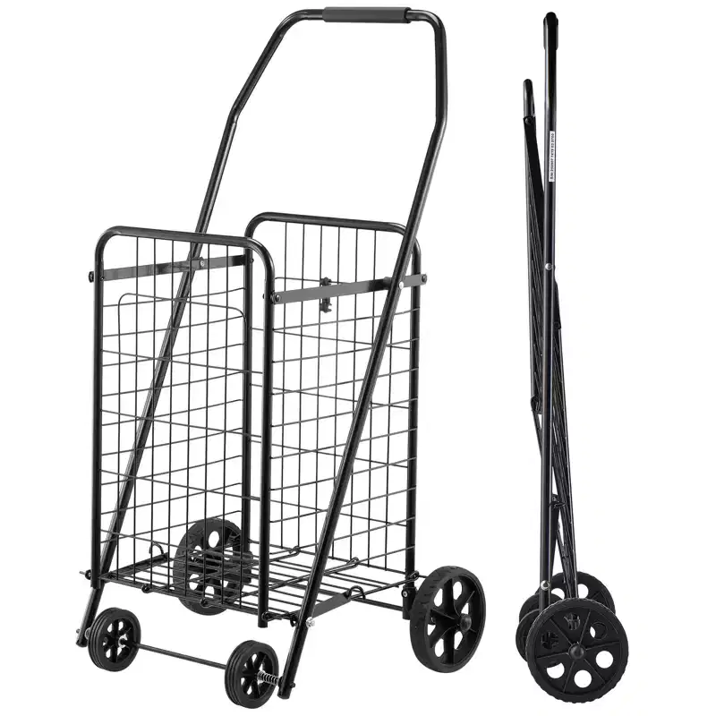 Folding Grocery Utility Cart with Swivel Wheels, 90 lb Capacity, Black