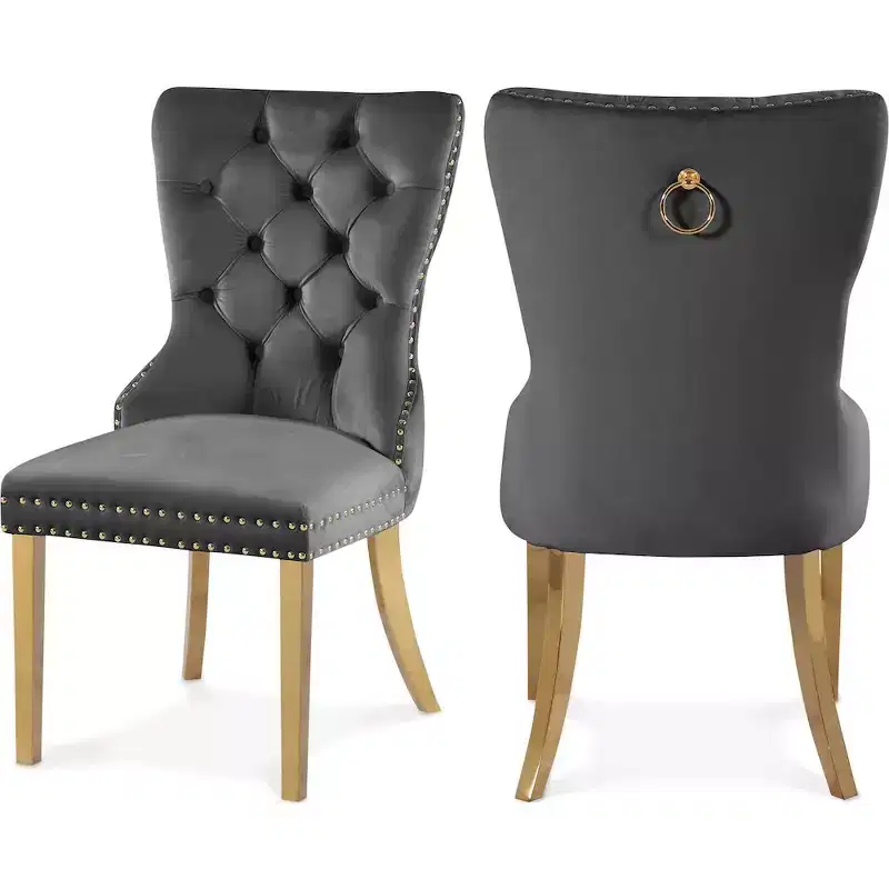 Velvet Dining Chair with Gold Frame, Set of 2 – Black/Cream/Gray