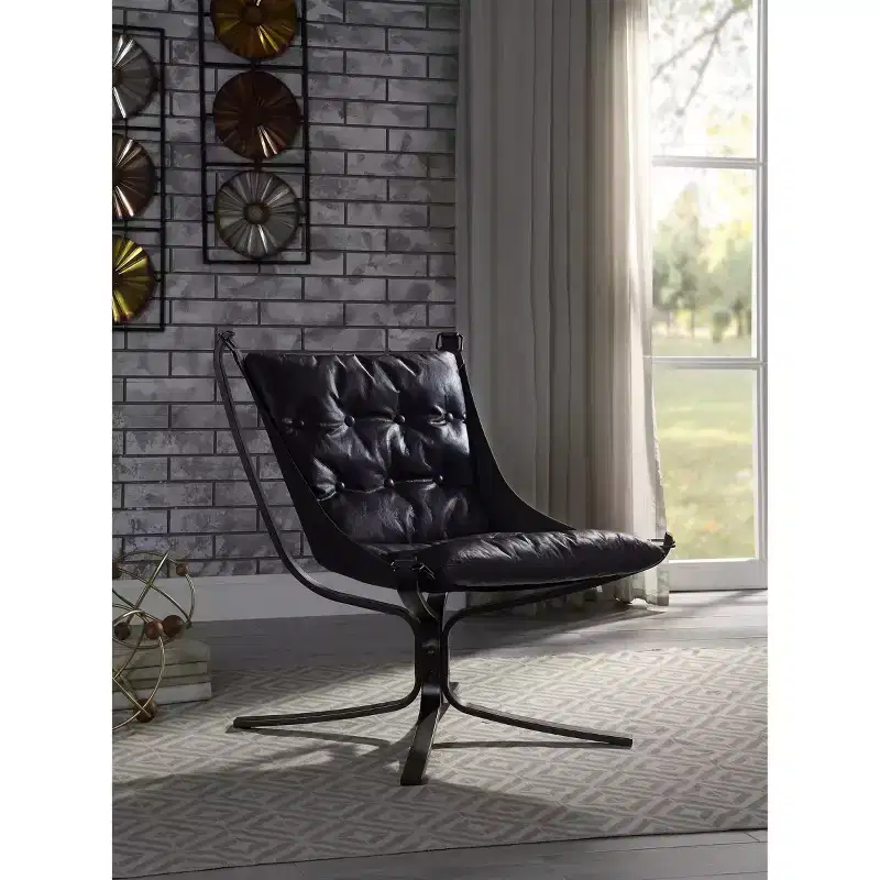 30" Carney Grain Leather Accent Chair Vintage Blue - Acme Furniture: Metal Frame, No Assembly, 60 Day Warranty