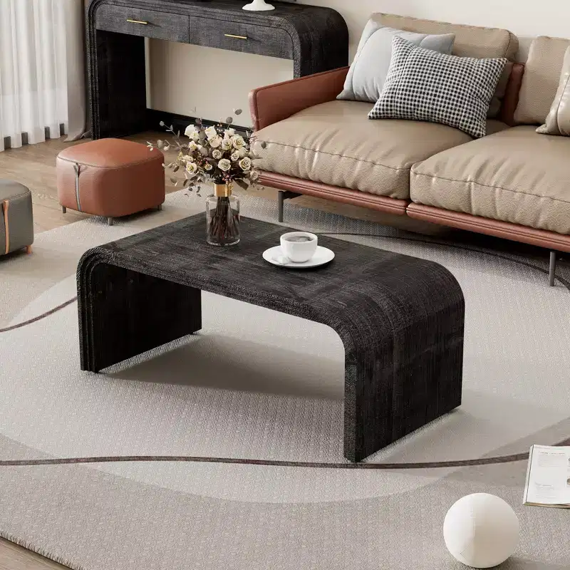 MAYEERTY Coffee Table with Curved Art Deco Design for Living Room or Dining Room Antique Black