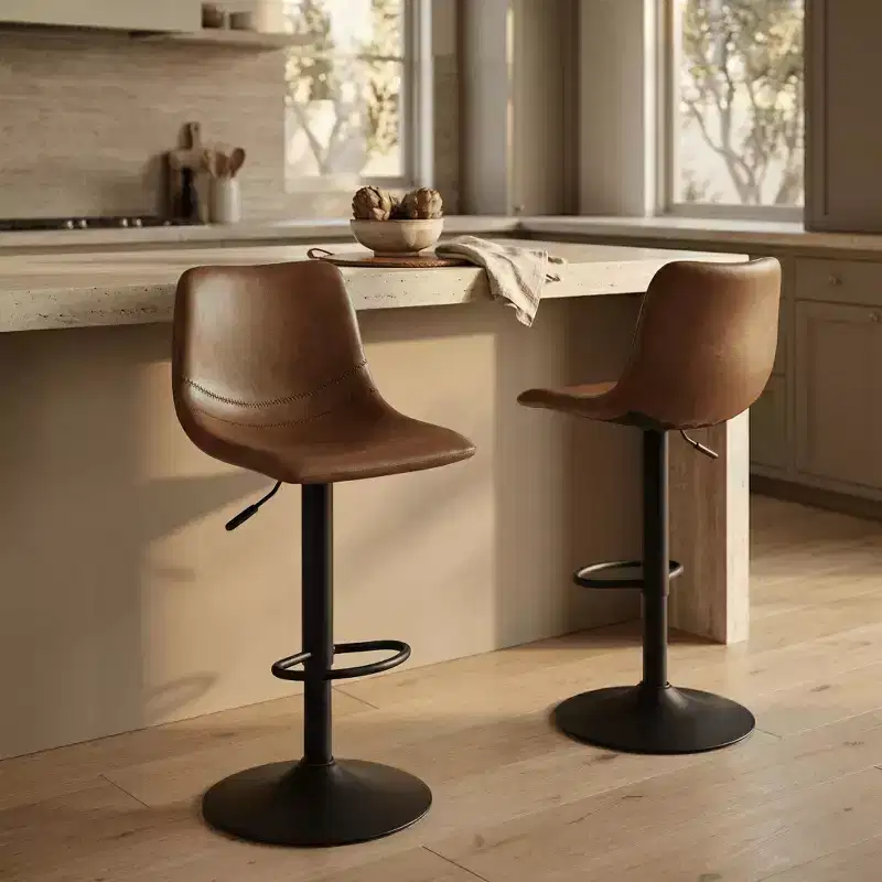 Adjustable Swivel Bar Stool Set of 2 Faux Leather Footrest Counter Height Kitchen
