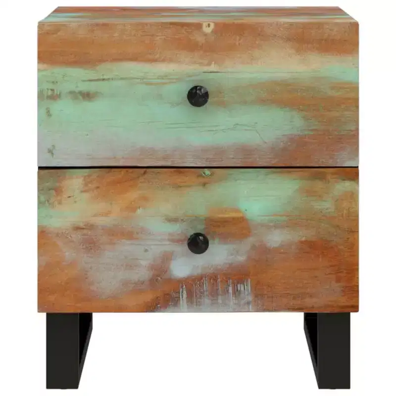 Industrial Bedside Cabinet with Reclaimed Wood & Iron Legs, Multicolour