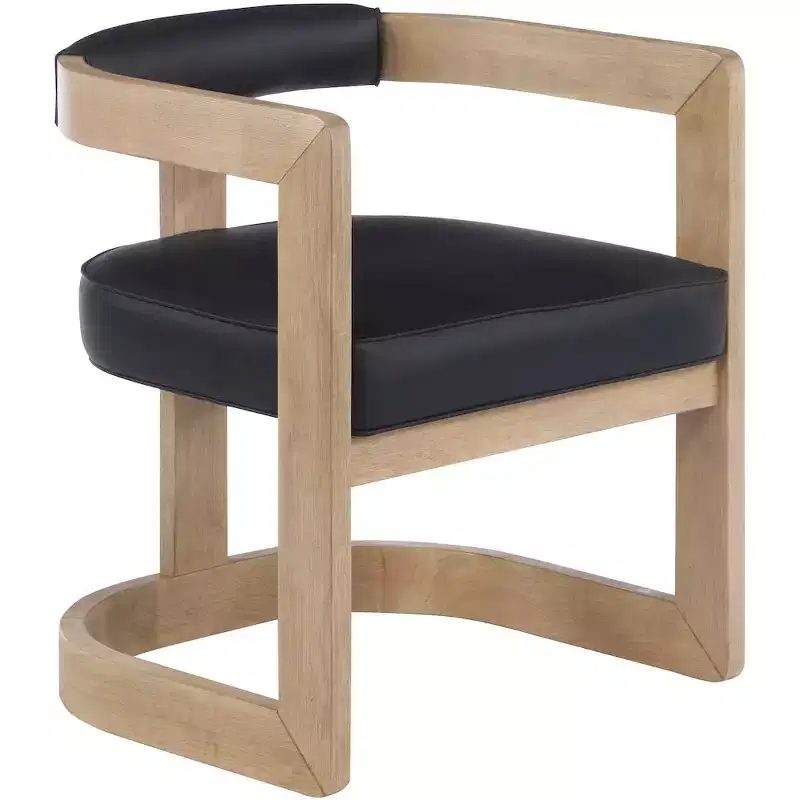 Vegan Leather Dining Chair with Wire-Brushed Rubberwood Frame