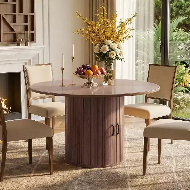 Zevemomo 47.32 inch Round Dining Table for 4(Table Only), Wood Kitchen Table with Storage Shelf and Doors for Kitchen, Living Room, Restaurants