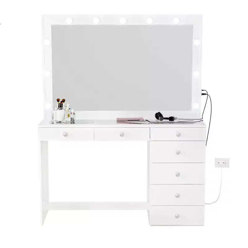 Boahaus Tatiana Lighted Makeup Vanity with 7 Drawers Powers Outlets and UBP Ports