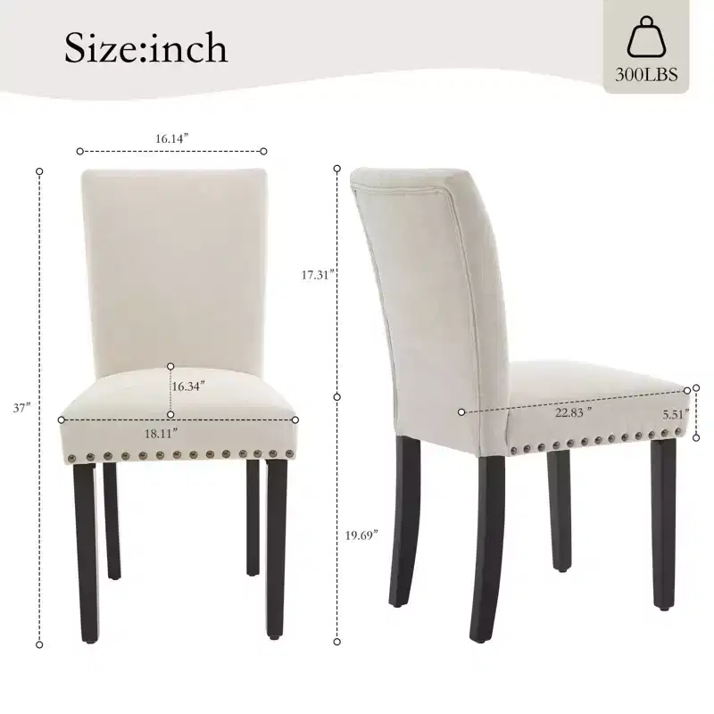 Set of 2 Fabric Parsons Dining Chairs with Nailhead Trim and Sturdy Wood Legs for Dining Room/Restaurant/Hotel