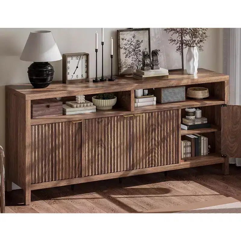 - Adjustable Modern Organizer with Gold Handle, Fluted Storage Cabinet