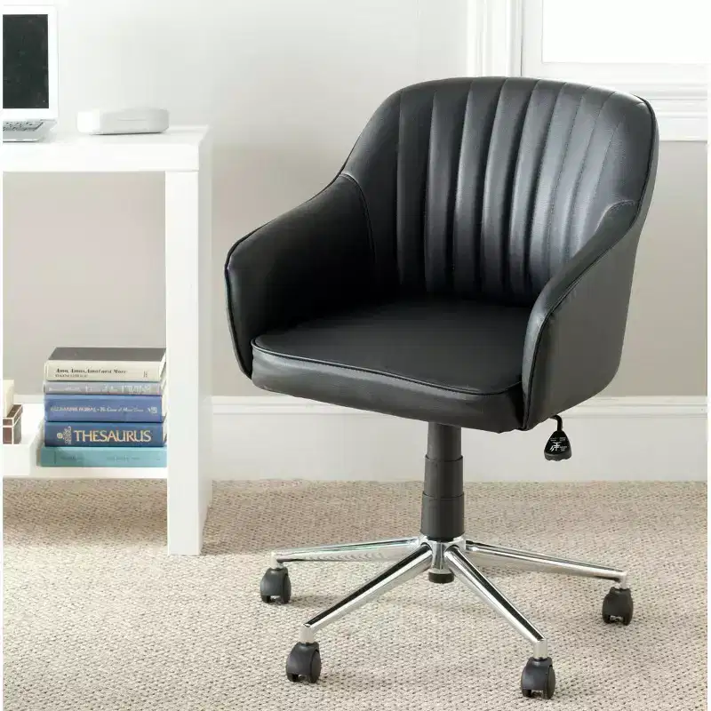 Swivel Desk Chair - Channel Tufted Vegan Leather, Adjustable Height