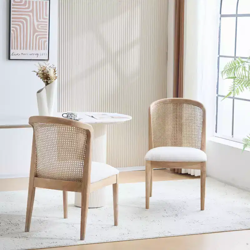 Rubber Wood Dining Chair with Rattan Back