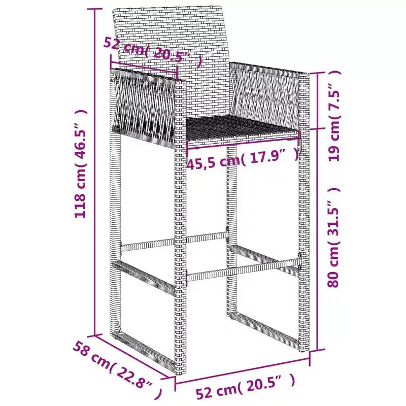 vidaXL Garden Bar Stool PE rattan, powder-coated steel, 100% polyester