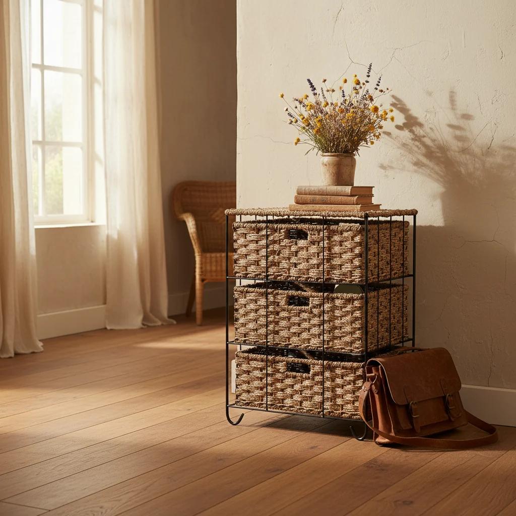 Household Essentials Handwoven Seagrass 3-Drawer Wicker Storage Unit
