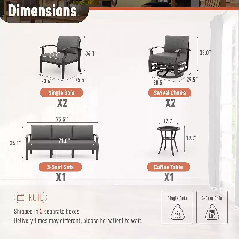 ALAULM Aluminum Patio Furniture Set 7-Seat Modern Metal Outdoor Conversation Sets w/Swivel Rocking Chairs Patio Sectional Sofa