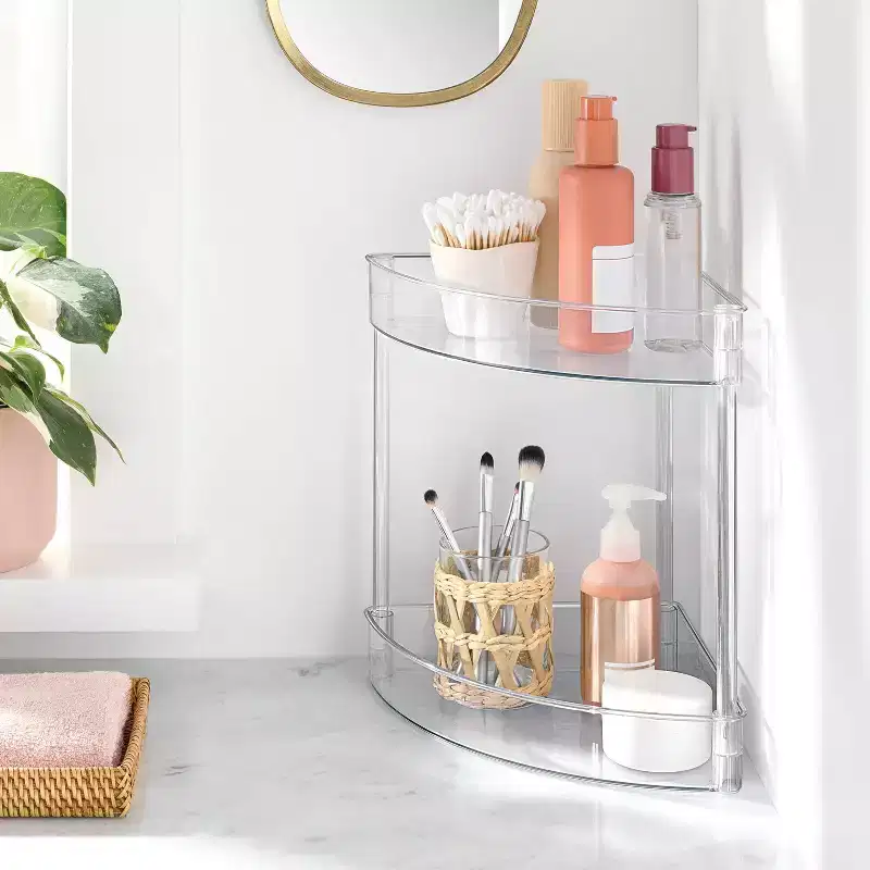 2-Tier Clear Corner Shelf for Bathroom and Vanity