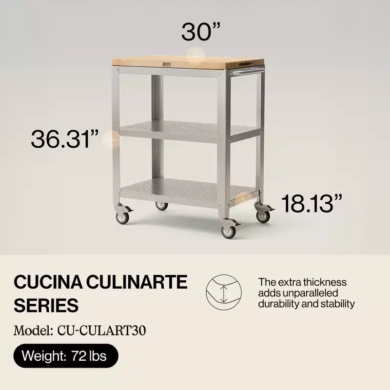 John Boos Cucina Culinarte Kitchen Cart with Removable Maple Wood Cutting Board
