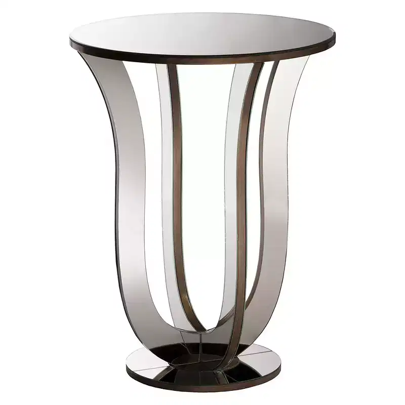 Kylie Modern and Contemporary Mirrored Side Table: Pedestal Base, Fully Assembled - Baxton Studio