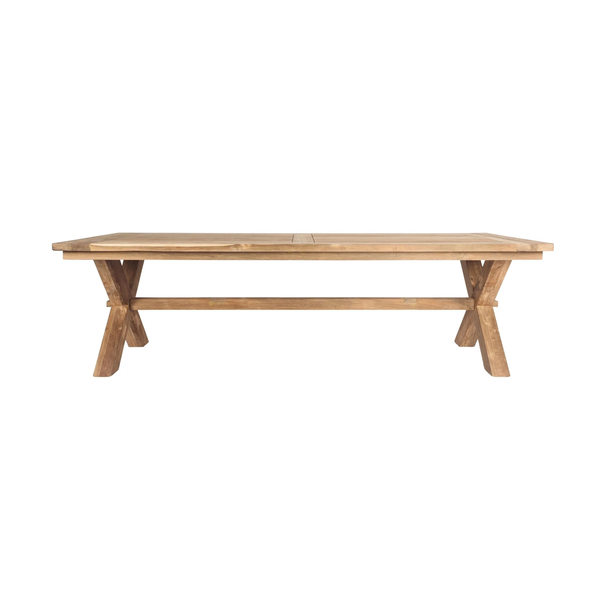 Reclaimed Teak Cross Leg Solid Timber Dining Table Natural 260cm