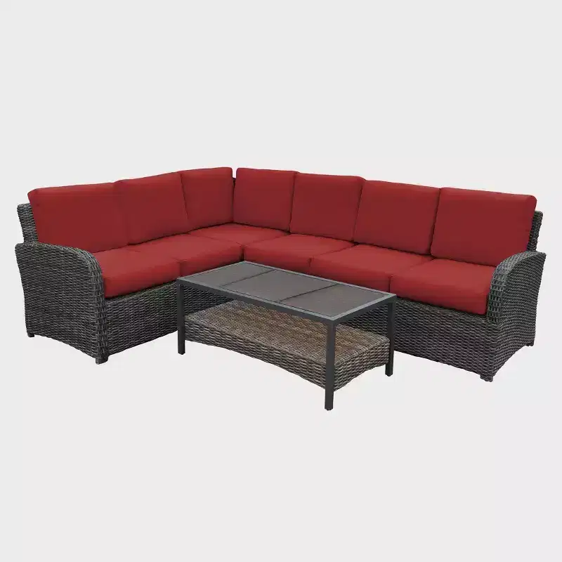 Leisure Made Jackson 5pc Wicker Sectional in Red Fabric